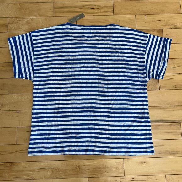 J. Crew Linen roll-cuff crewneck T-shirt in stripe 100% Linen Size 2X - NEW - Picture 6 of 8